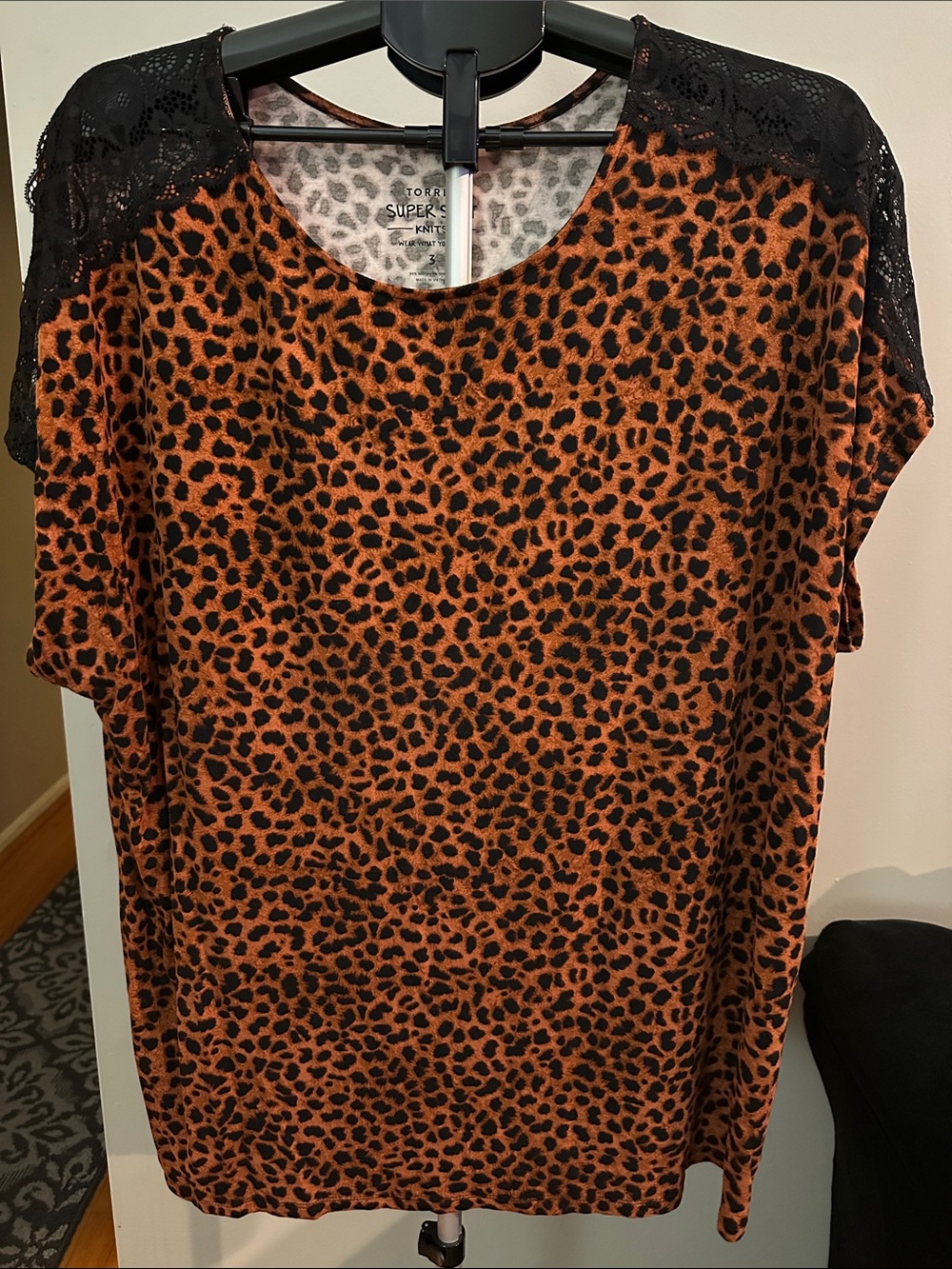 torrid Orange Leopard Lace-Trim Scoop Neck Blouse